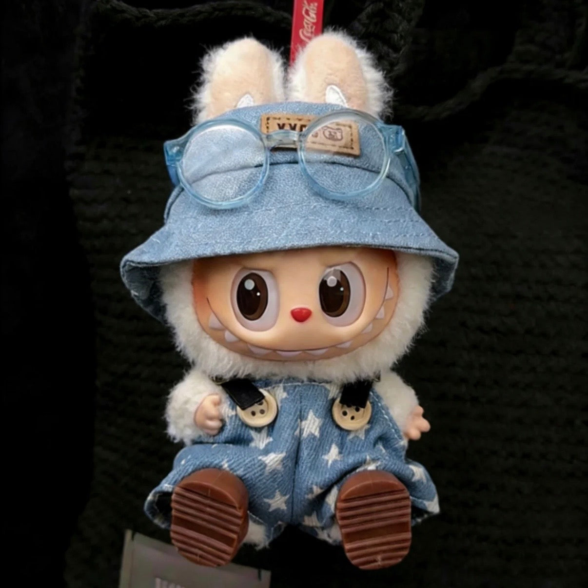 Outfit for Labubu(Generations 1-3 17cm): Cute Star Overalls & Hat Set (Doll Not Included)