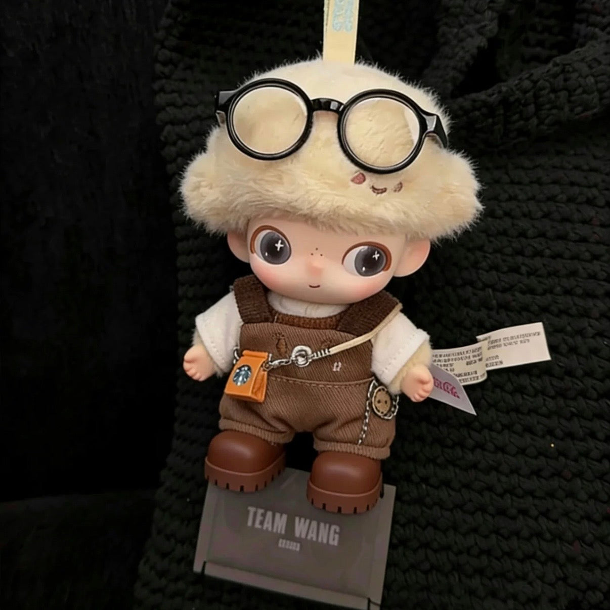 Dimoo Newborn Diary 10cm Doll Outfit: Plush Hood & Vintage Overalls Cute Set