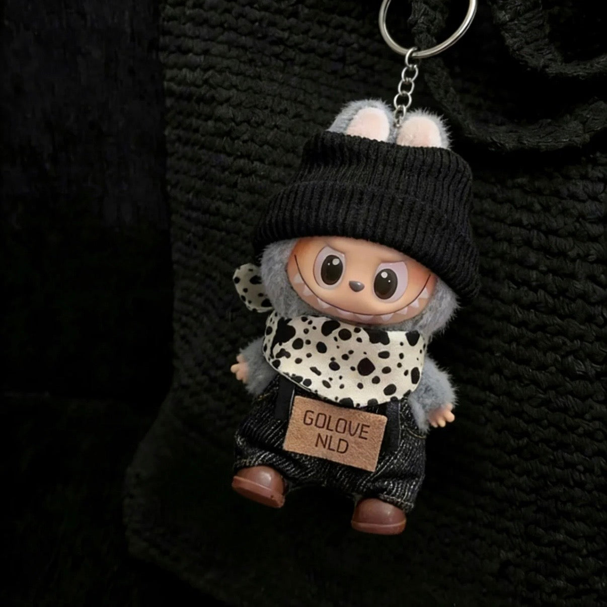 Labubu Mini Doll Outfit: Overalls, Black Headband & Bib Set (Doll Not Included)