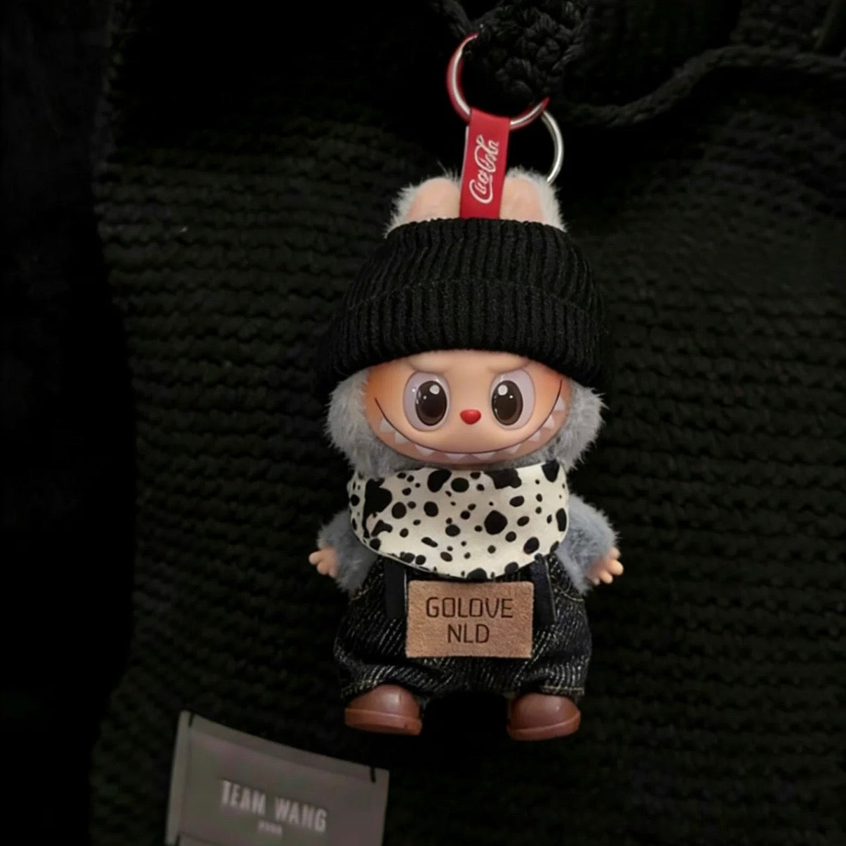 Labubu Mini Doll Outfit: Overalls, Black Headband & Bib Set (Doll Not Included)