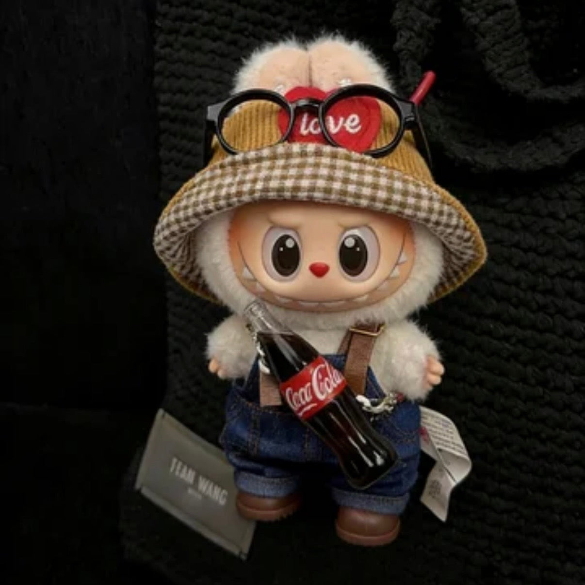 Outfit for Labubu(Gen 1-3 17cm):Coca-Cola Hat & Overalls Outfit (Doll Not Included)
