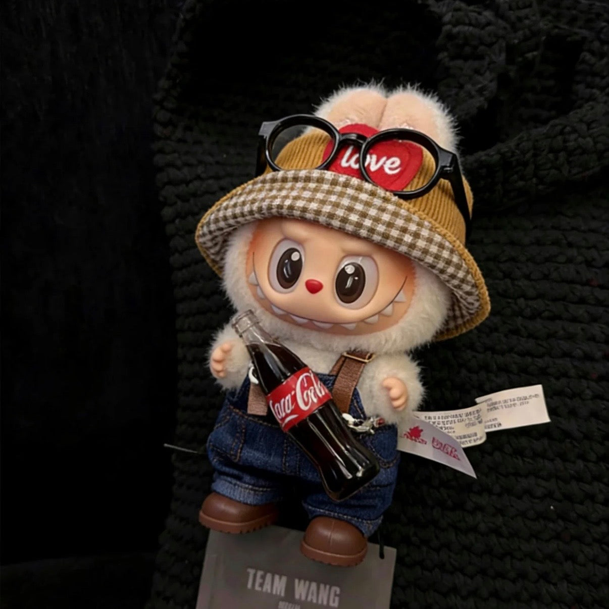 Outfit for Labubu(Gen 1-3 17cm):Coca-Cola Hat & Overalls Outfit (Doll Not Included)